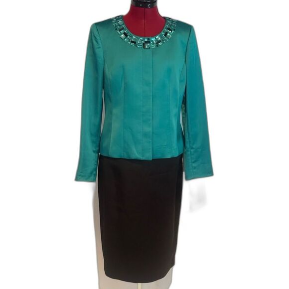 NWT Kasper Skirt Suit Women's Size 6 Teal & Black 2-Piece Set Blazer & Skirt - Picture 9 of 13
